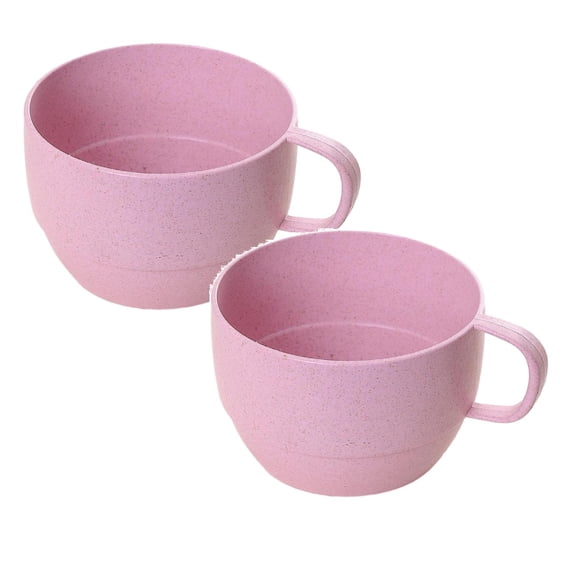 2 Pcs Wheat Straw Milk Cup, Plastic Unbreakable Tableware Reusable Water Mug Simple Breakfast Drinking Cup Camping Tea Beverage Mug Coffee Mug Bathroom Cups, 3.74x2.55 Inch, Pink
