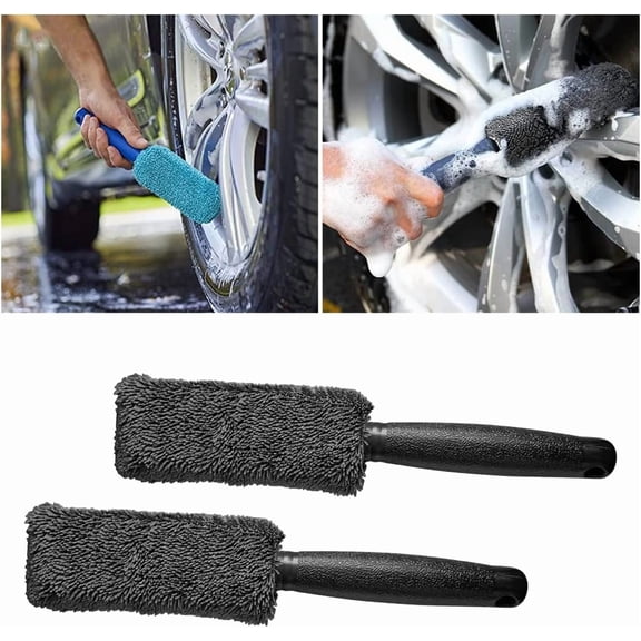 2 Pcs Wheel Brush, Soft Microfiber Metal Free Rim and Wheel Brushes Kit, Easy Reach Tire Detailing Washing Tool, Professional Grade Scratch Free Wheel Cleaning Set for Cars, Motorcycles (Gray)