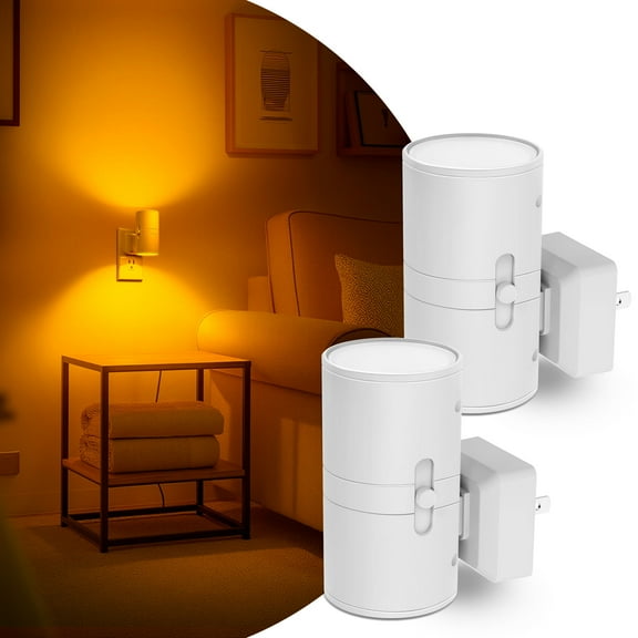 2 Pcs White Amber Cylinder Plug In Night Light with Dimmer