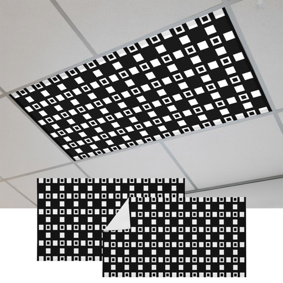 2 Pcs White Blocks Fluorescent Light Covers Minimalist Grid Black Magnetic Light Covers for Ceiling Lights 4 x 2 ft Drop Ceiling Lights Cover Shade for Office, Home, Hospital