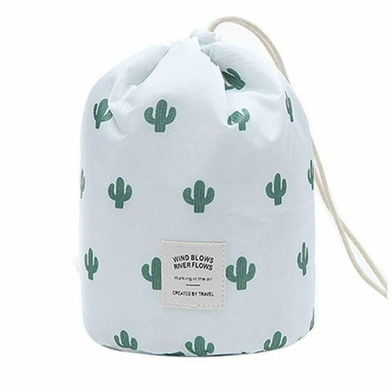 2 Pcs White Cactus Large Barrel Travel Cosmetic Bag Nylon Organizer Drawstring Toiletry