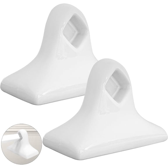 2 Pcs White Ceramic & Porcelain Towel Bar Brackets - Vintage Retro Towel Rack Post Holder | Mid Century Modern Bathroom & Kitchen Accessory, Flat Back, Rod Not Included