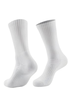 2 Pcs White Cotton Running Socks, Professional Marathon Crew Socks, Towel Bottom, Anti-Slip, Sweat-Absorbent, for Men and Women