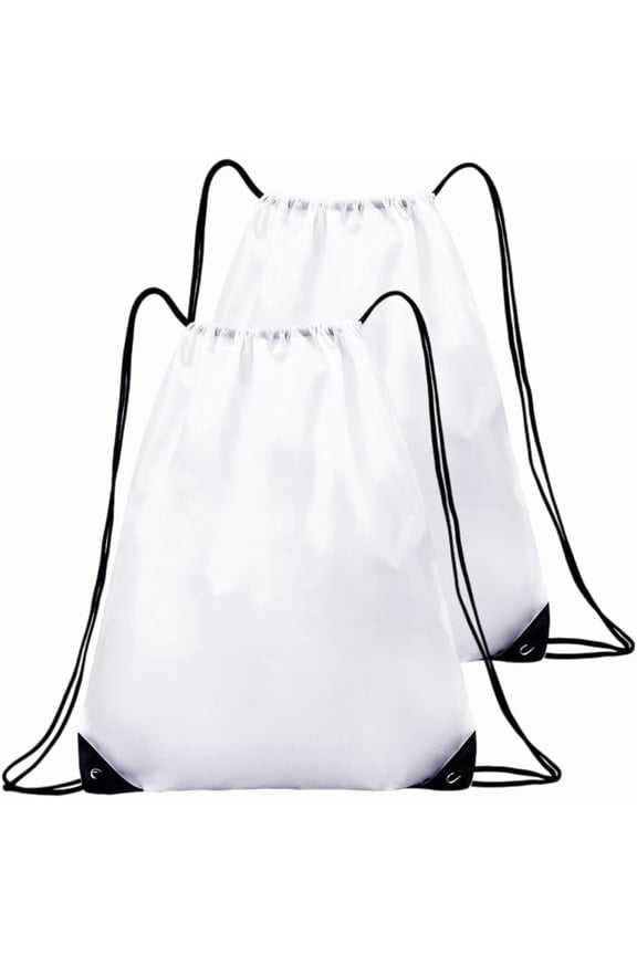 2 Pcs White Draw String Backpacks Waterproof Drawstring Bag Cloth Lightweight Sport Gym Storage Back Cinch Sack Knapsack for Swimming Travel Beach Outdoor Sports Men Women 16.5x13.6in White
