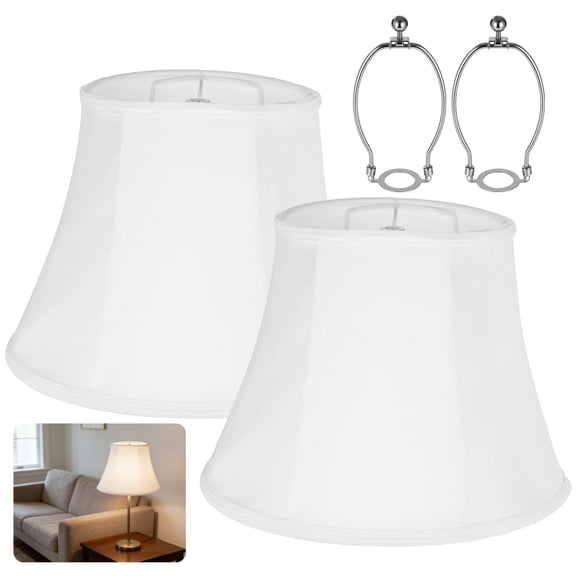 2 Pcs Lamp Shades for Table Lamps, Foldable White Fabric Lamp Shade, Easy Assembly Traditional Lampshade for Floor Lamps, Includes Spider and Harp Holders