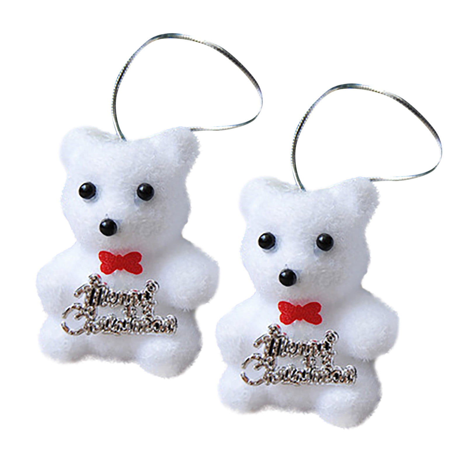 2 Pcs White Foam Christmas Bear And Fawn Christmas Tree Pendants