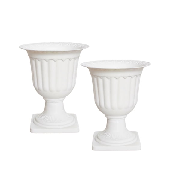 2 Pcs White Planter Plastic Urn Planters For Outdoor Plants Vintage Roman Column Flower Pots Grecian Planter Pots For Garden Porch Front Door A