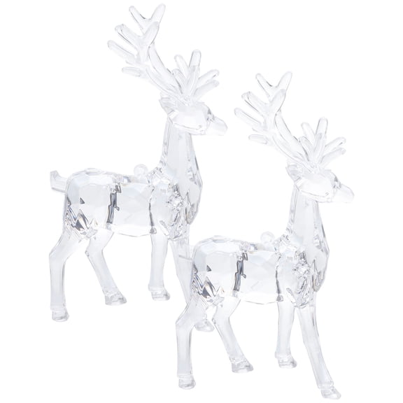 SOPOTUTU Clear Acrylic Elk Figurines Set of 2 Transparent Decorative Animal Sculptures for Home Office