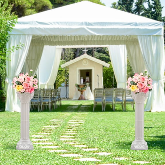 2 Pcs White Wedding Roman Column Wedding Landscaping Roman Pillar for decorating gardens, patios