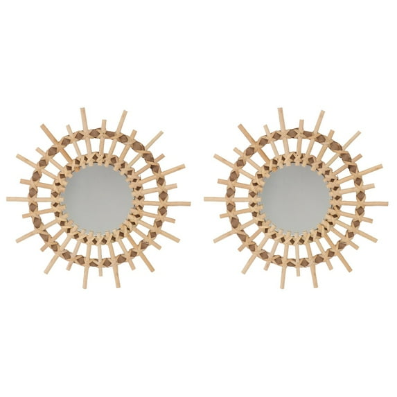 unbranded 2 pcs Mirror Decor Wicker Weaving Craft Decorative Wall Mirror Indoor Mirror Decor