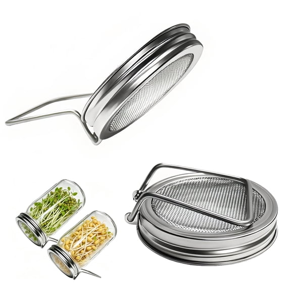 2 Pcs Wide Mouth Mason Jar Sprouting Lids, 2-in-1 Stainless Steel Reusable Germination Lid with Integrated Support Stand for Seed Sprout Growing