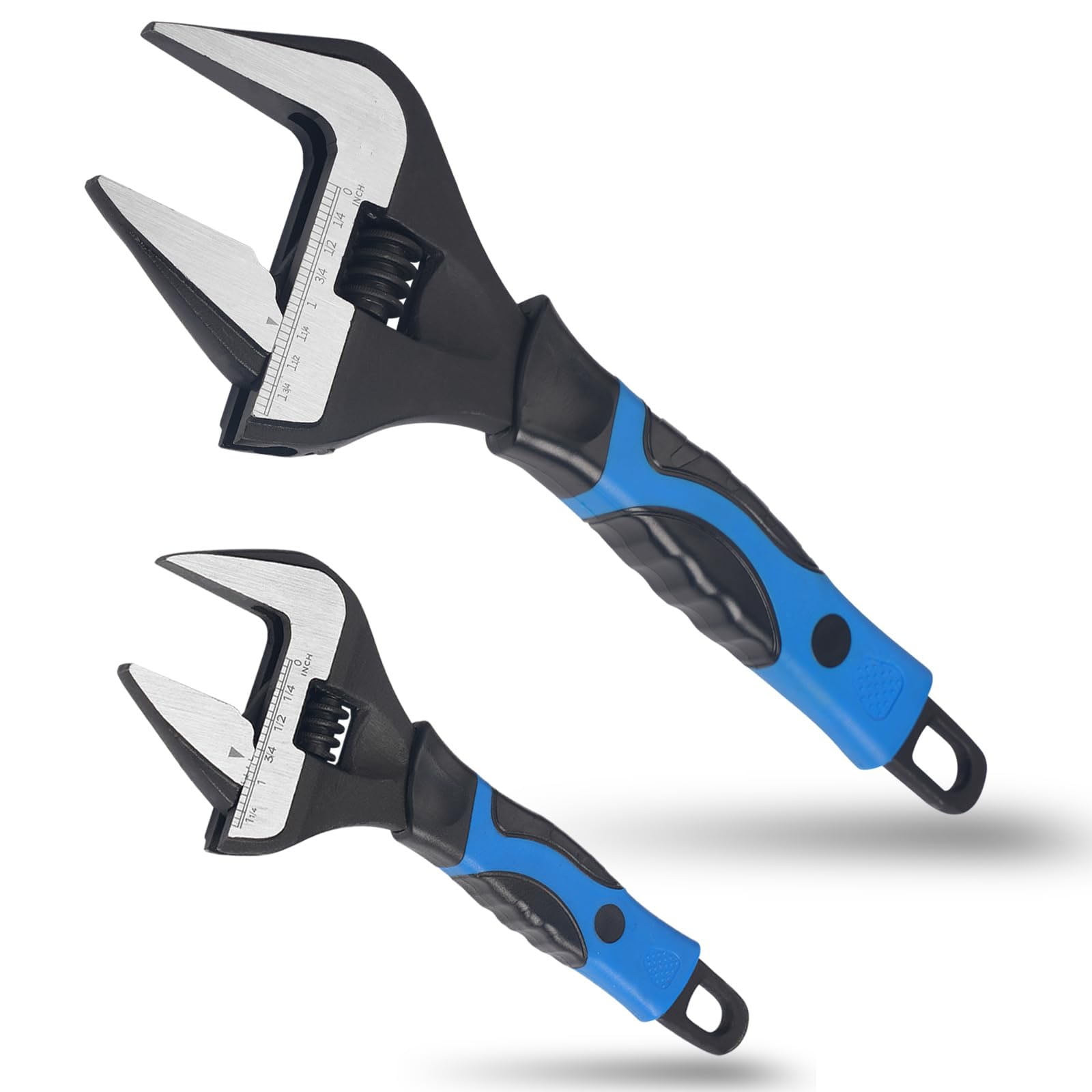 2 Pcs Wide Opening Adjustable Wrench Set, 6 Inch & 10 Inch Deep Jaw Wrenches, for Home, Garage, and Workshop DIY