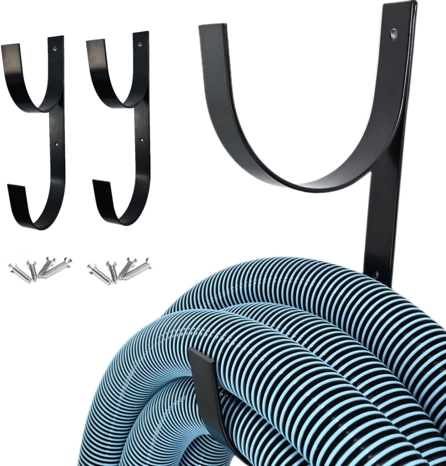 2 Pcs Wide Pool Pole Hangers Heavy Duty Black Aluminium Holder with Screws Pool Hose Hangers for