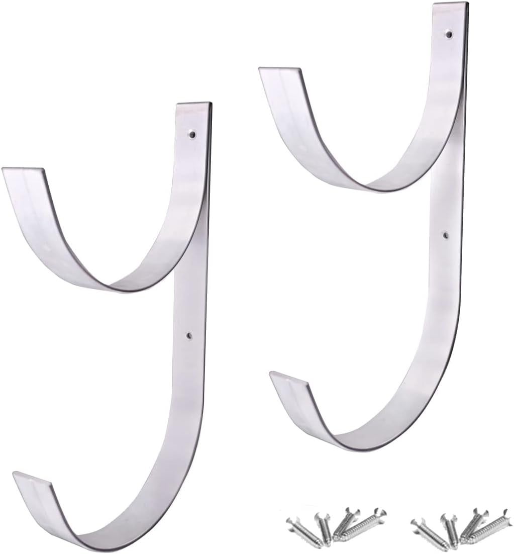 2 Pcs Wide Pool Pole Hangers Heavy Duty Silver Aluminium Holder with Screws Pool Hose Hangers