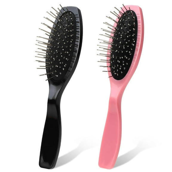 2 Pcs Wig Brush for Synthetic Wigs, Stainless Steel Bristles Wig Hair Brush for Thick Curly Thin Long Short Wet or Dry Hair