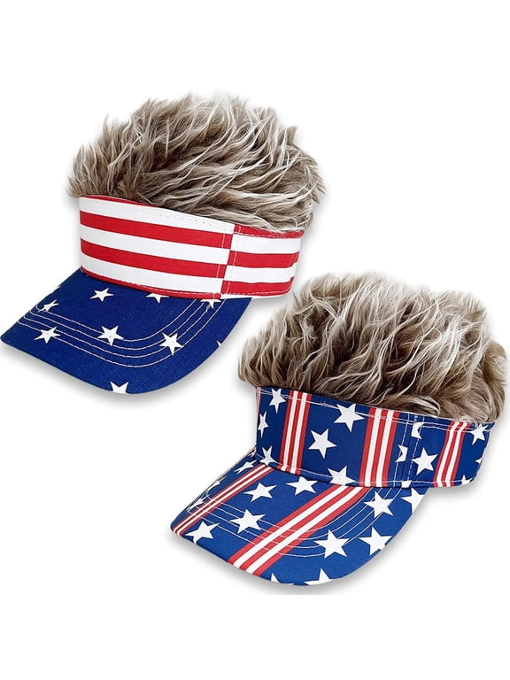 2 Pcs Wig Hat for Men, Novelty Baseball Cap with Fake Hair, Adjustable Visor Cap for Golf, Crazy Hair Day, and Costume Parties