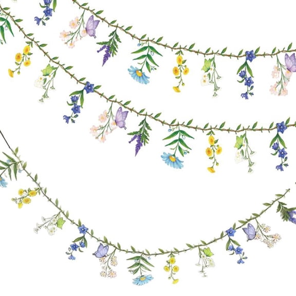 2 Pcs Wildflower Garland Floral Banners, Pre-Strung Wildflower Party Banner, Spring Floral Backdrop Decor for Girl Birthday Baby Shower Wedding Tea Party Garden Home Decoration