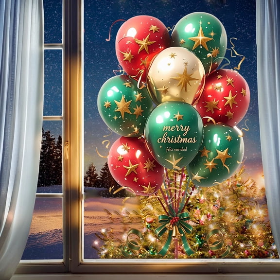 2 Pcs Window Clings Decals Merry Christmas Ornament Xmas Decorations Balloons Window Stickers DIY Glass Wall Door Shop Mall Cafe Showcase Decor Static Decals