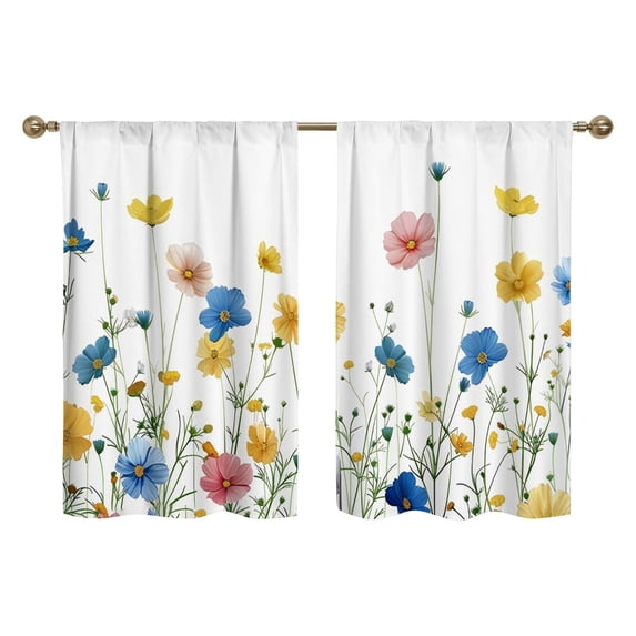 2 Pcs Window Curtains,27.5x39.3 Inch Bohemian Floral Patchwork Curtains | Waterproof Washable 2D Printed Light Filtering Fabric for Kitchen Bedroom Study Room