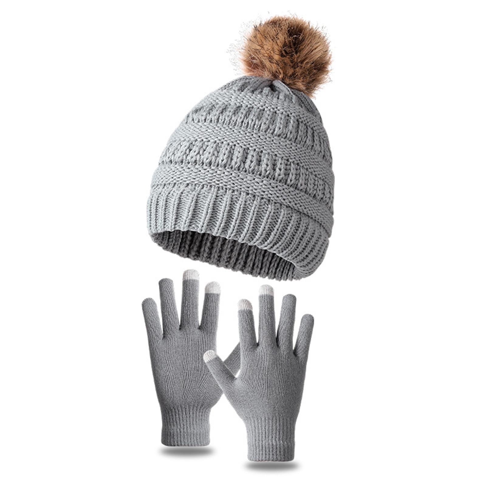 2 Pcs Winter Hat Gloves for Women Winter Casual Knitted Hat And Knitted ...