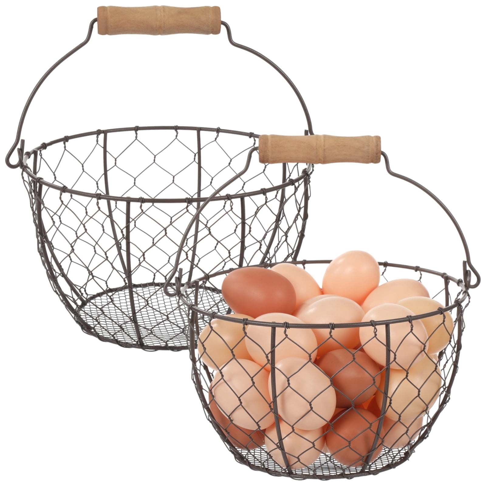 Wire Egg Rack Machify Wire Egg Basket, 7.9x9.1 in, Rustic Metal with Wooden Handle ...