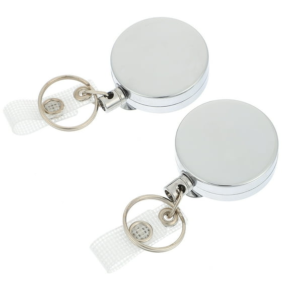 2 Pcs Wire Rope Puller ID Badge Holder with Key Ring Retractable ID Cards Clip Silver