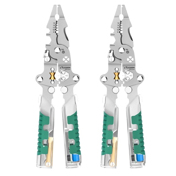 2 Pcs Wire Stripping Pliers, Wire Stripper with Voltage Tester, Multifunction Electric Wire Stripping Tool, Cutting and Pulling Wires Cable Scissors, with Electricity Measurement Function, Foldable