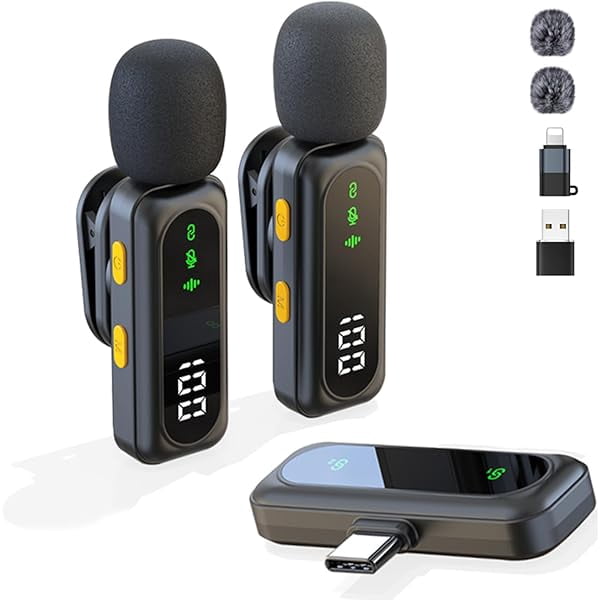2 Pcs Wireless Lavalier Microphone for iPhone, Video Recording Clip-on Mics with Rotatable Clip&Denoise Recording,Ideal for Vlog Tiktok YouTube Podcast Content Creator, for iPad/Android/PC