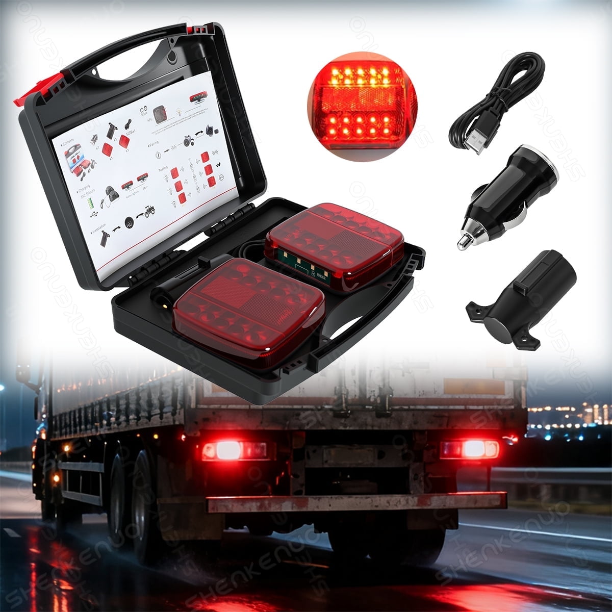 2-Pcs Wireless Magnetic LED Trailer Light Set, Ip67 Waterproof Wireless Trailer Lights Kit, Portable for Pickup Trucks, SUVs, Boats, RVs and More