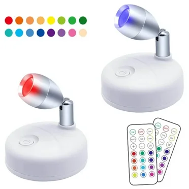 Wireless Spotlight 2 Pcs, Battery Operated Spotlight,RGB LED Wireless Little Spot Light Rotatable with Dimmer & Timer & Remote,White