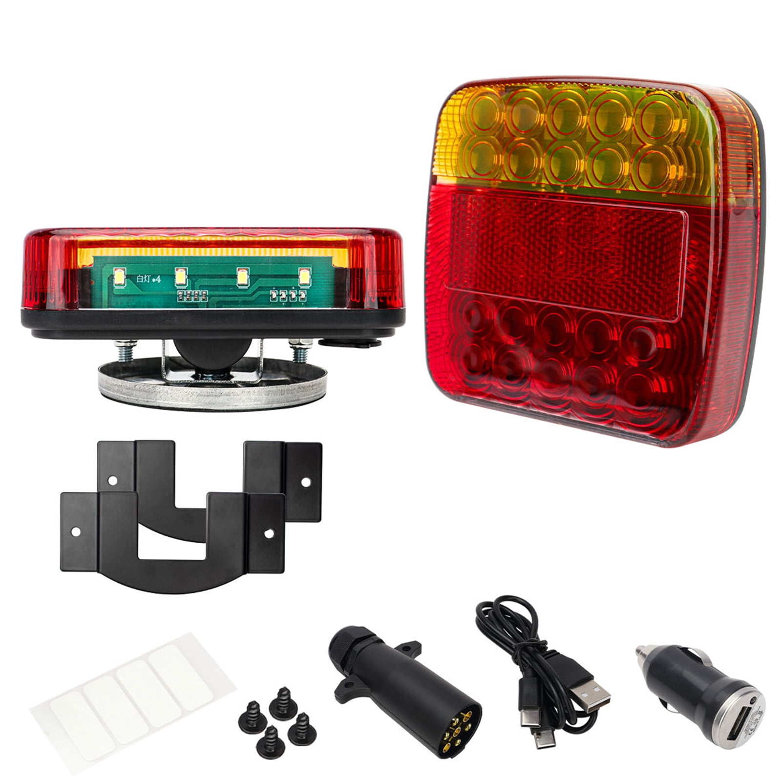2 Pcs Wireless Trailer Lights, Rechargeable LED Tow Light Kit with Strong Magnet Base, IP67 Waterproof Cordless Tail Lamp with 4 Lighting Modes for Vehicle, RVs, Trucks, Boats