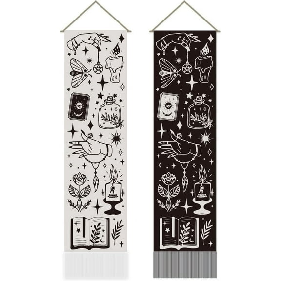 2 Pcs Witchy Wall Hanging Magic Vertical Tapestry Tassel Wall Tapestry Mystic Gothic Aesthetic for Bedroom and Living Room (45.7x13 Inch) Colorful DIY