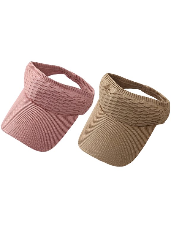 2 Pcs Women's Breathable Knit Sun Visor Hat, 3.9 in Wide Brim Sun Protection Visor Cap, Open-Top Summer Hat for Sports