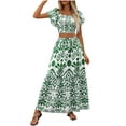 thumbnail image 1 of 2 Pcs Women's Mini Dress Summer All Over Print Tie Side Blouse Top Dressess Ruffle Trim Skirt 2 Piece Outfit Light Breathable Sundress Bussiness Work Office Dressess, 1 of 7