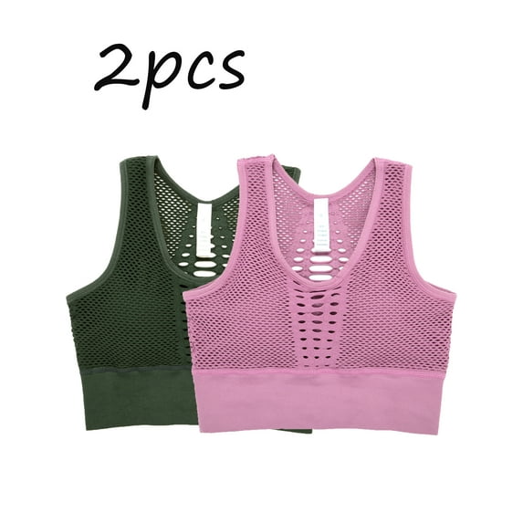 2 Pcs Women's Seamless Padded Sports Bra High Impact Mesh Full Coverage Yoga Sports Bra Crop Tank Tops Swim Bra Gym Dancing Jogging Workout Yoga Bra
