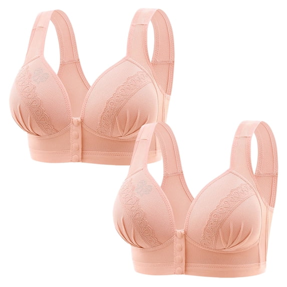 2 Pcs Women's Tank Top Bras Wirefree Front Closure Lace Comfort Push up Minimizer Bra Breathable Full Coverage Supportive Bralette, Watermelon Red