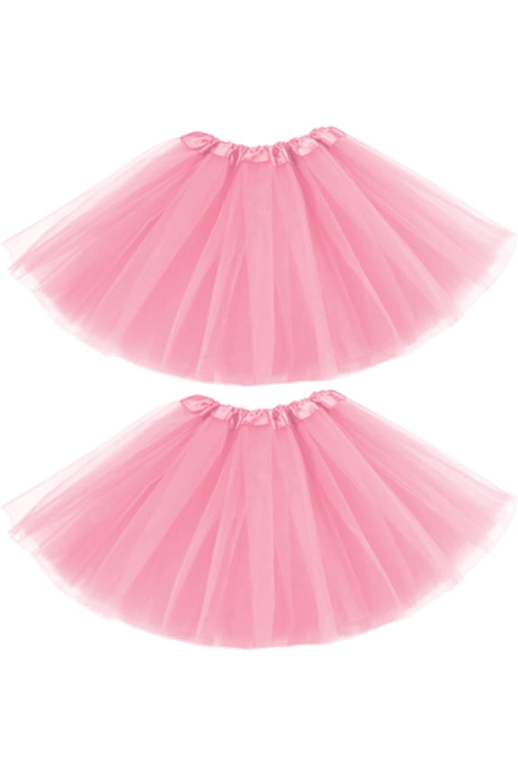 2 Pcs Women's Tulle Tutu Skirt, Adult Tutu Short, Classic Elastic 4 Layered Tulle Tutu Skirt, Tulle Bubble Dance Skirt, Ballet Dance Skirt, Skirt for Dress-Up Parties Dancing (Pink)
