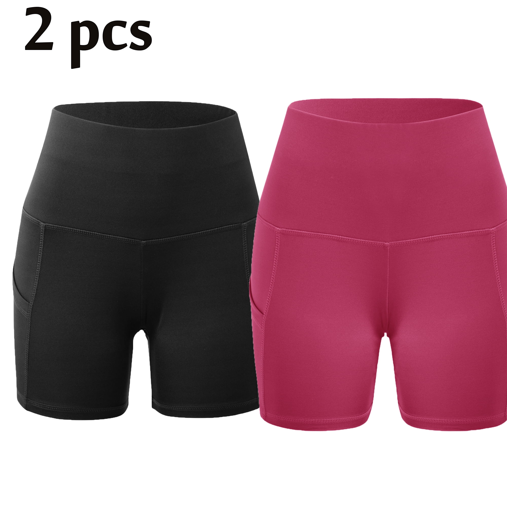 BadPiggies Women's Maternity Yoga Shorts Bike Shorts Over The Belly Bump  Workout Running Active Athletic Short Pants with Pockets, 2-Pack 