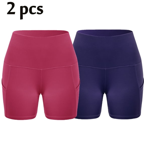 2 Pcs Womens Athletic Active Yoga Short Shorts Booty Shorts Mini Hot Pants Sport Leggings Quick Dry Activewear Workout Sweat Running Shorts with pockets