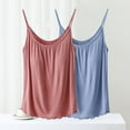 thumbnail image 1 of 2 Pcs Womens Fashion Tank Tops Summer Clothes Casual V Neck Sleeveless Solid Color Loose Fit Cute Y2K Outfit Basic Cami Shirts With Chest Cushion And Suspender Round Neck Top 2024, 1 of 1