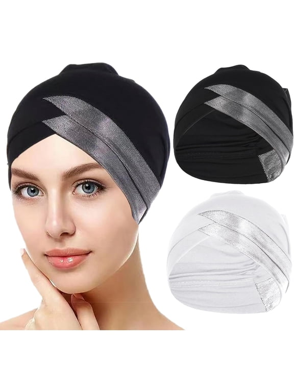 2 Pcs Womens Muslim Under Scarf Hijab Cap Stretch Sleep Hair Turban Head Wraps Bonnet Chemo Cap Beanie Hat Headwear