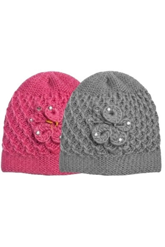2 Pcs, Womens Wool Knitted Crochet Beanie Hat with Flower for Cold Weather Protection - One Size fits Most.