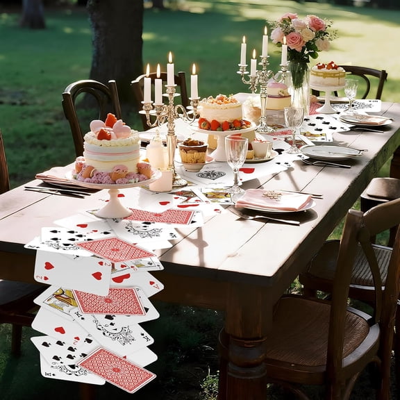 2 Pcs Wonderland Tea Party Decoration 12 × 72 Inches Poker Linen Table Runner Wonderland Decorations for Game Playing Birthday Halloween Party Favor Decoration