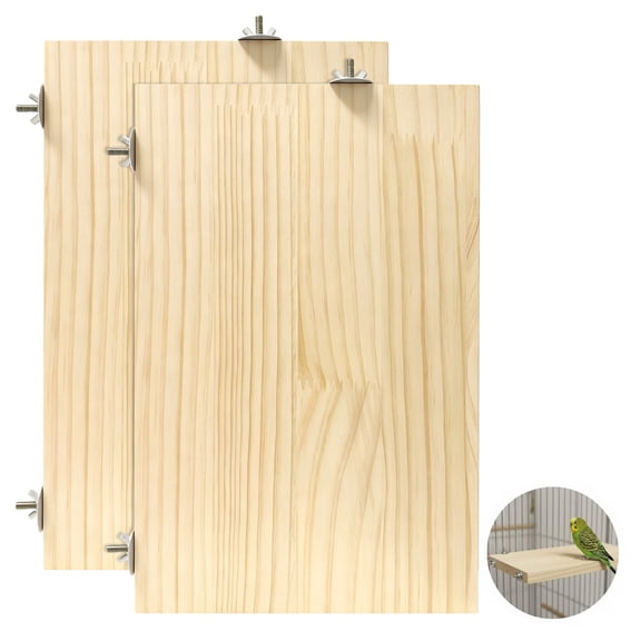 2 Pcs Wood Bird Perch Platform, 13 x 7.9 in Rectangle Stand for Cage Interior Accessories, Solid Resting Shelf for Parrots, Budgies, Cockatiels, Hamsters, Rats, Guinea Pigs, Chinchillas, Conures