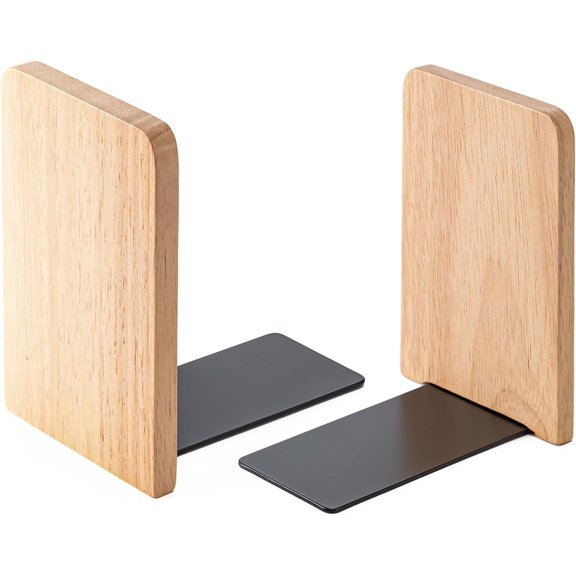 2 Pcs Wood Book Ends for Shelves, Bookends for Heavy Books,CD,File,Video Games, Book Organizer for Home Office School Supplies (2, Small)