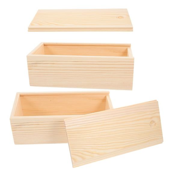 HOMEMAXS Beige Unfinished Wooden Box with Slide Lid for DIY Projects Portable Wood Jewelry Storage 2pcs