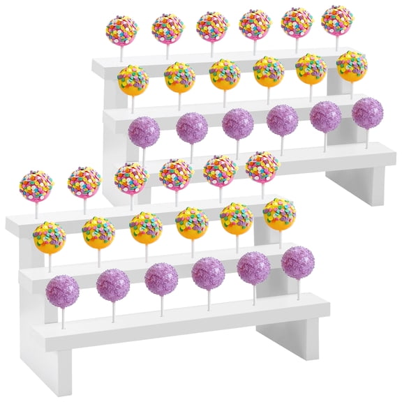 2 Pcs Wood Cake Pop Stands, 3 Tier Dessert Table Stand, 11.8 in Wood Lollipop Holder with Multiple Holes, White Cake Display for Wedding, Birthday Parties