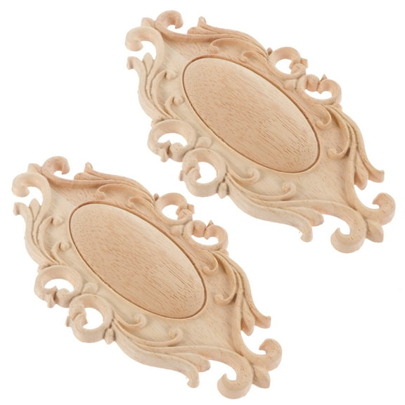 Homoyoyo Natural Wood Carved Onlay Beige Fine Polished Decorative Appliques for Bed Door Frame 2 Pieces