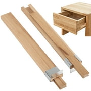 2 Pcs Wood Drawer Slides, Kitchen Drawer Replacement Glides, Wooden Center Guide Track with Metal Slide Glides, Wooden Furniture Drawer Rails, Traditional Wood Drawer Glide Bracket, 15.7" Long