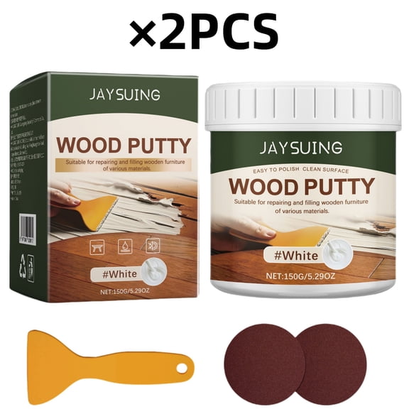 2 Pcs Wood Filler, Multi-Purpose Wood Repair Compound for Cracks, Gaps, & Surface Imperfections – Quick-Drying, Sandable, & Paintable for Interior & Exterior Use (White)